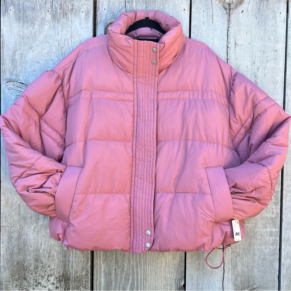NWT Free People mauve pink rose full zip oversized winter puffer jacket - Picture 8 of 14